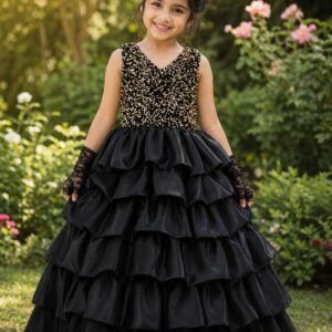 প্রিমিয়াম সিকুইনড লেয়ারড গাউন সেট (অনিক্স ব্লাক) - দেড় থেকে তিন বছরের জন্য