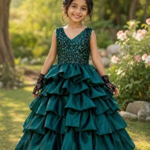 প্রিমিয়াম সিকুইনড লেয়ারড গাউন সেট (এম্রেড গ্রিন ) - এক থেকে দেড় বছরের জন্য